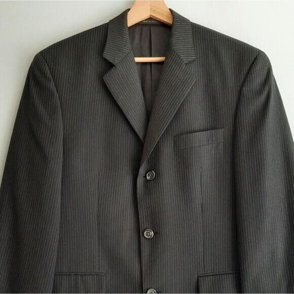 CHAPS / 100% Wool Pinstripe Blazer Jacket Black Men's Sz 36 S - Picture 2 of 13